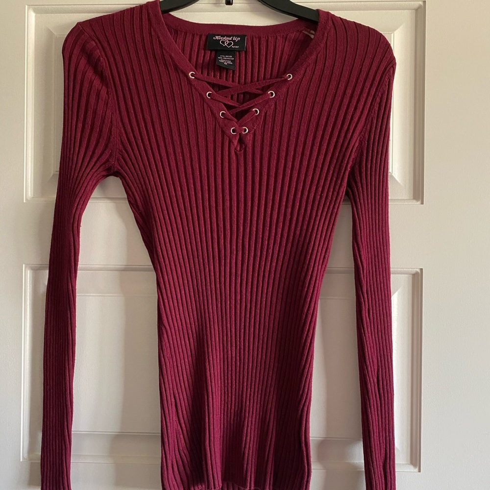 Lace-up Ribbed Knit Sweater